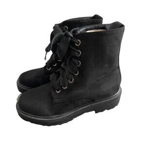 Combat Faux Suede Lace up Boots 7 Y2K Military Grunge Goth 90s Streetwear NEW